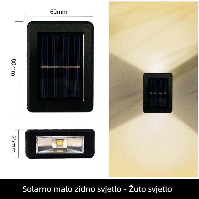 Solarna vanjska zidna svjetiljka za vrt – LED, ambijentalno osvjetljenje s osvjetljenjem gore-dolje, efekt pranja zida, vodootporna.