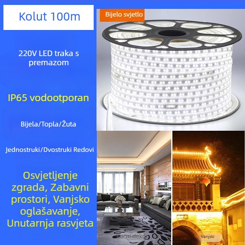 Vanjska vodootporna LED traka s silikonom, linearna 220V LED traka, ambijentalno osvjetljenje