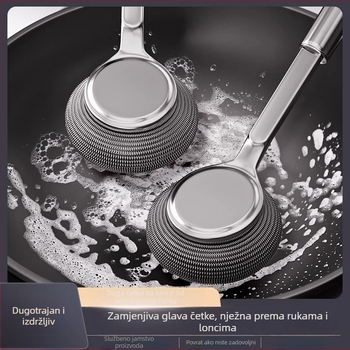 Četka za lonce od nehrđajućeg čelika s dugačkim držalom – metalna kuglična četka za pranje suđa