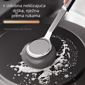Četka za lonce od nehrđajućeg čelika s dugačkim držalom – metalna kuglična četka za pranje suđa