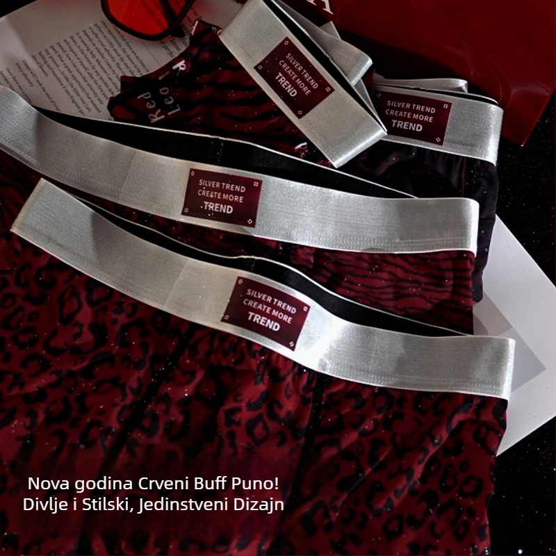 Crvene muške bokserice s leopardim uzorkom, Ice Silk materijal