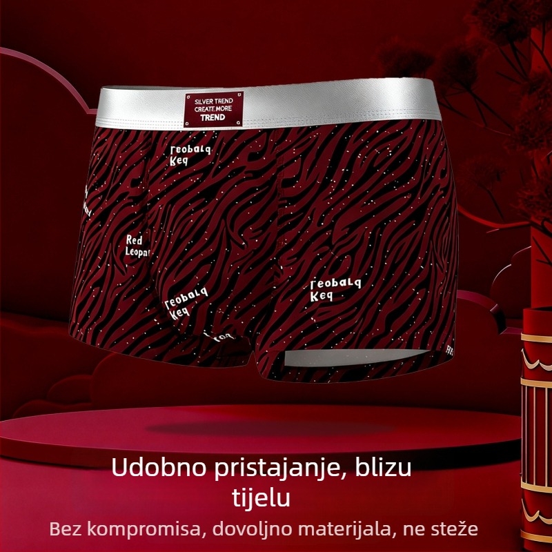 Crvene muške bokserice s leopardim uzorkom, Ice Silk materijal