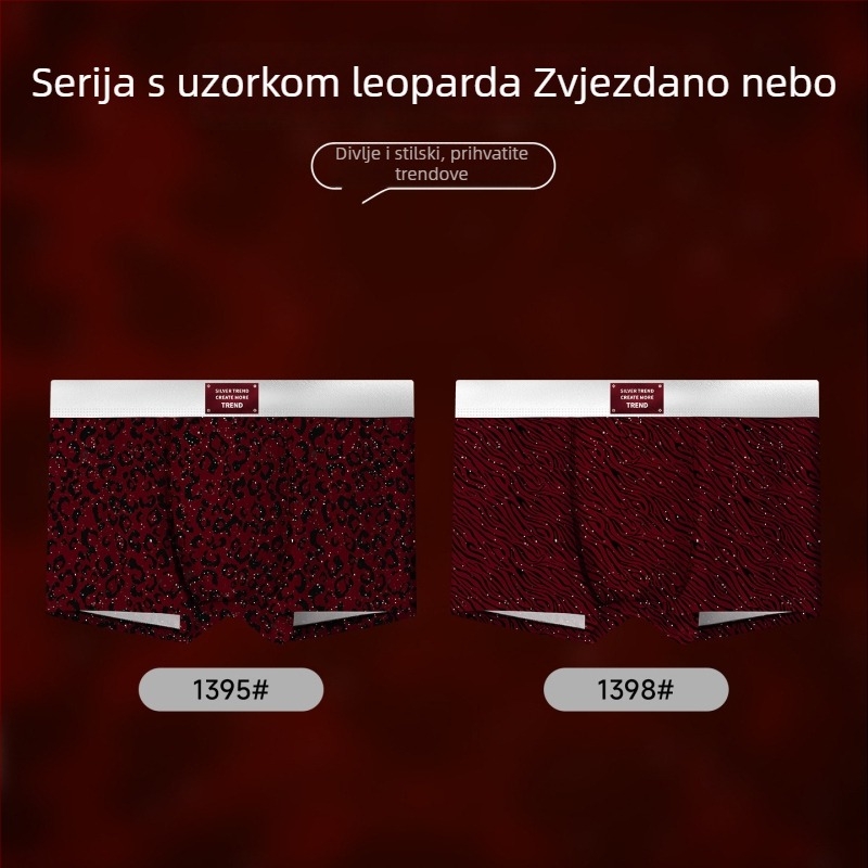 Crvene muške bokserice s leopardim uzorkom, Ice Silk materijal