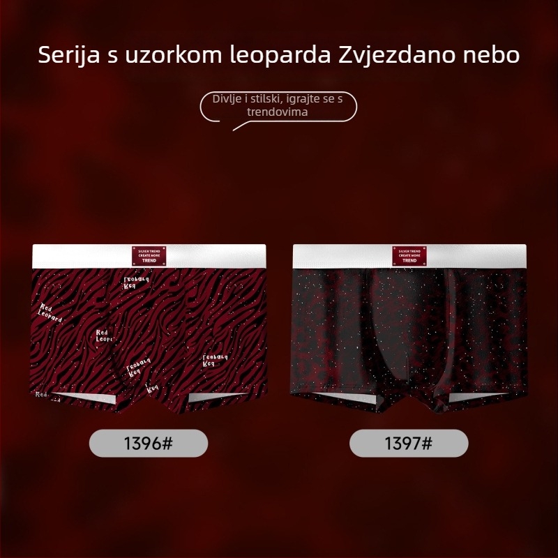 Crvene muške bokserice s leopardim uzorkom, Ice Silk materijal