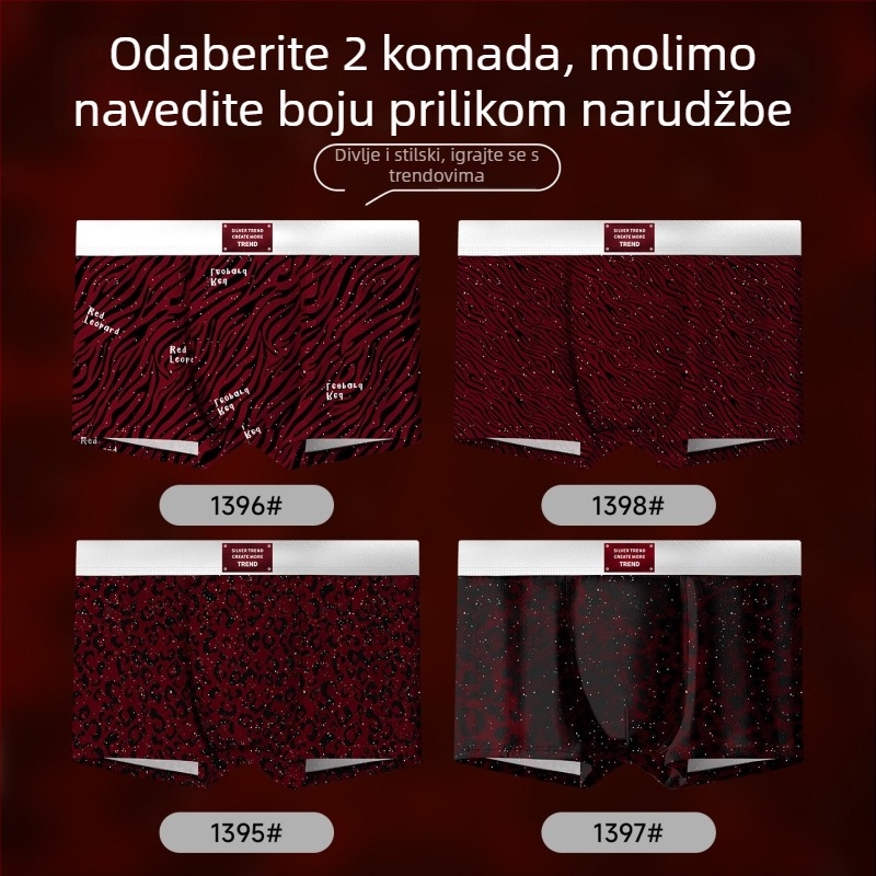 Crvene muške bokserice s leopardim uzorkom, Ice Silk materijal