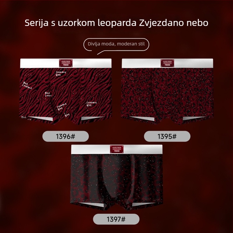 Crvene muške bokserice s leopardim uzorkom, Ice Silk materijal