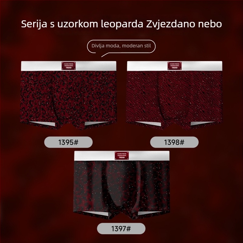 Crvene muške bokserice s leopardim uzorkom, Ice Silk materijal