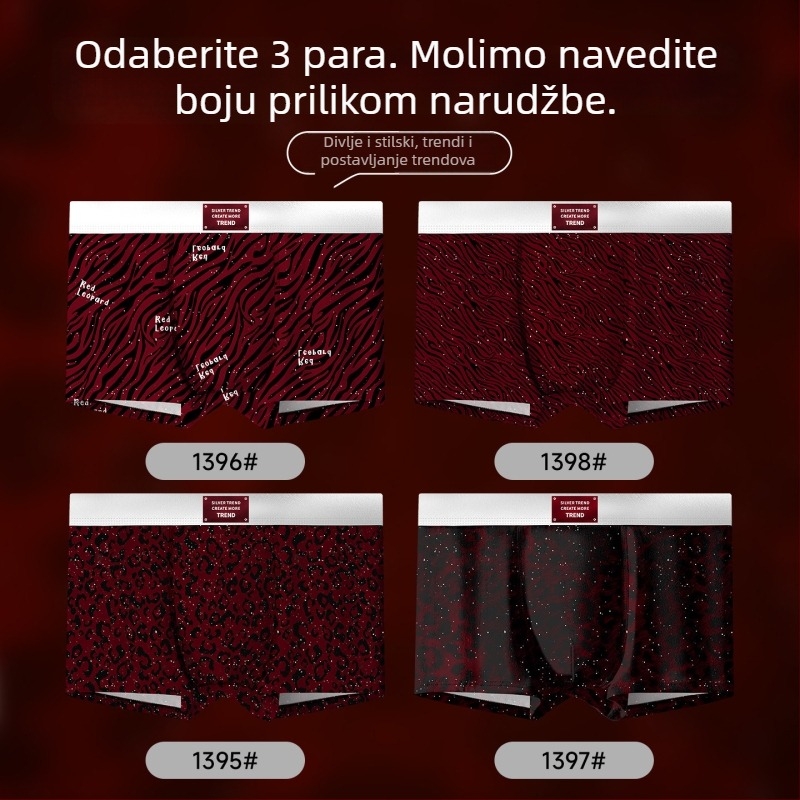 Crvene muške bokserice s leopardim uzorkom, Ice Silk materijal