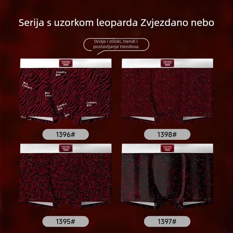 Crvene muške bokserice s leopardim uzorkom, Ice Silk materijal
