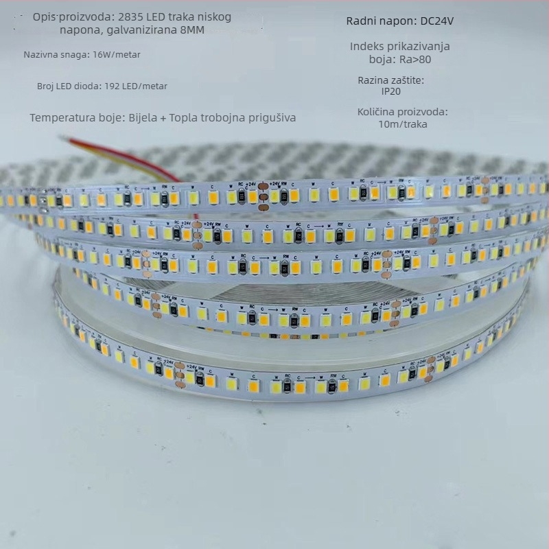 LED trak s dvostrukom temperaturom boje za garderobu i noćni ormarić, 24V, 2835 LED dioda, vodootporno ambijentalno osvjetljenje