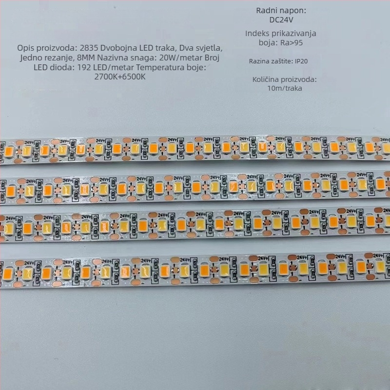 LED trak s dvostrukom temperaturom boje za garderobu i noćni ormarić, 24V, 2835 LED dioda, vodootporno ambijentalno osvjetljenje