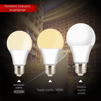 LED žarulja E27 s tri boje svjetla i regulacijom jačine, aluminijsko kućište s plastičnim premazom, 1800 lm, 220V, CRI 80, PF 0.7