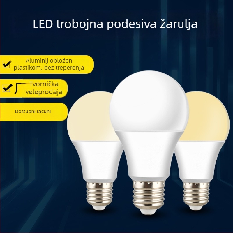 LED žarulja E27 s tri boje svjetla i regulacijom jačine, aluminijsko kućište s plastičnim premazom, 1800 lm, 220V, CRI 80, PF 0.7