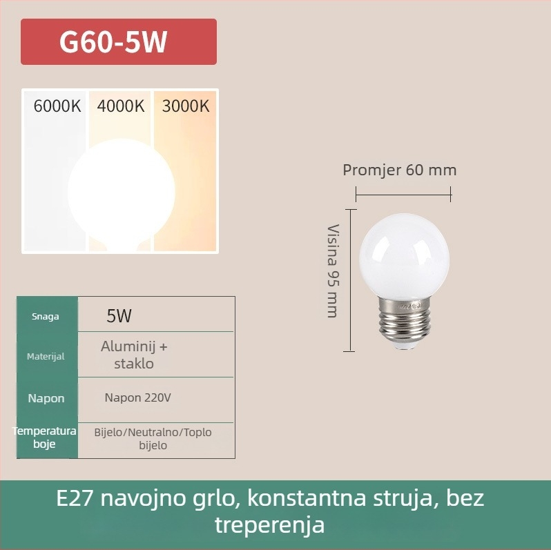 LED Dragon Ball žarulja, E27, vrlo svijetla, energetski učinkovita, trobojna regulacija osvjetljenja, zaštita očiju, topla žuta svjetlost, za kućnu upotrebu
