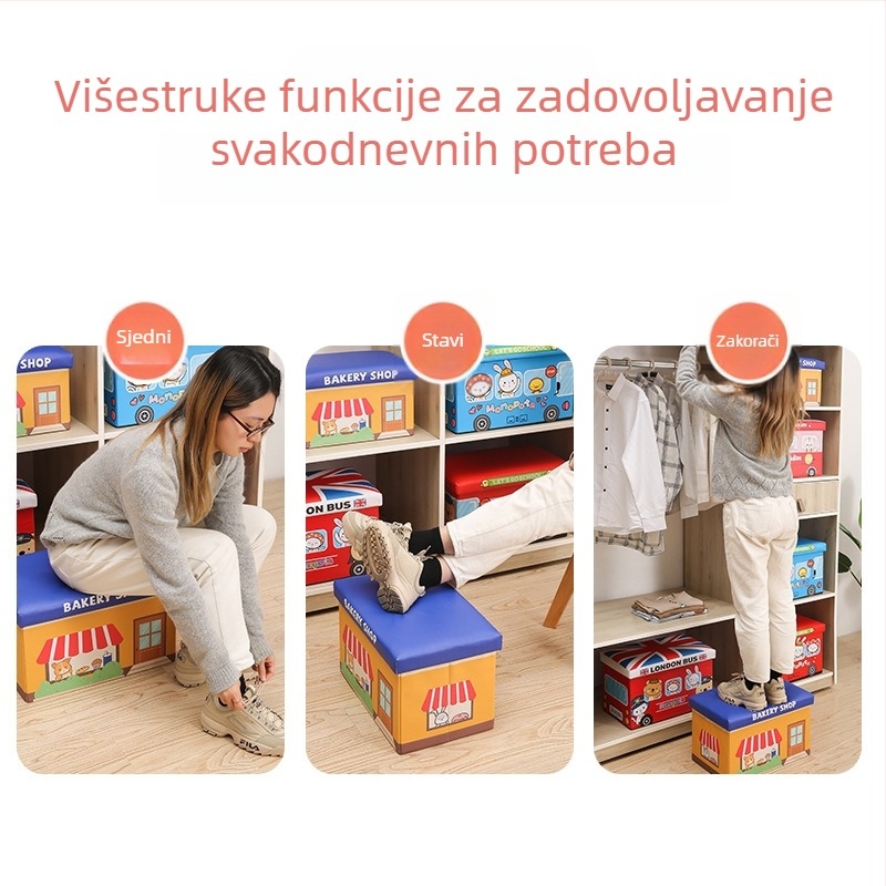 Pojačana pravokutna dječja stolica za pohranu igračaka, višenamjenski spremnik