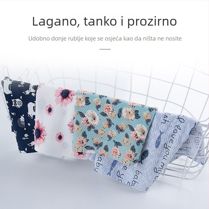Ženske gaćice sa srednjim strukom, Ice Silk, cvjetni uzorak, prozračan, pamukasta podstava, lagani ljetni stil, Plus Size