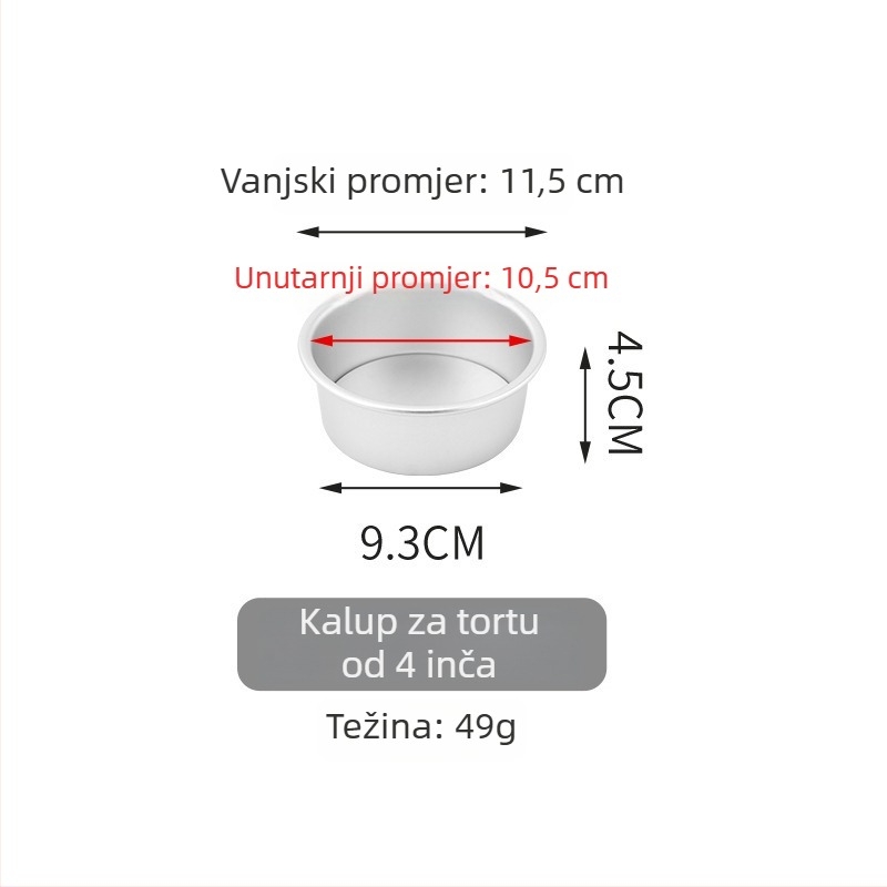 Kalup za chiffon tortu s odvojivim dnom, 4/6/8 inča, aluminijska legura
