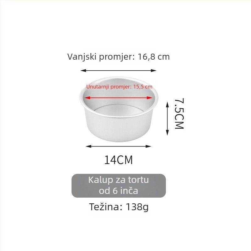 Kalup za chiffon tortu s odvojivim dnom, 4/6/8 inča, aluminijska legura