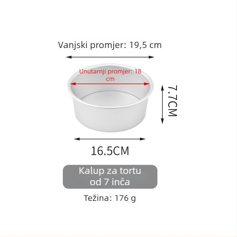 Kalup za chiffon tortu s odvojivim dnom, 4/6/8 inča, aluminijska legura