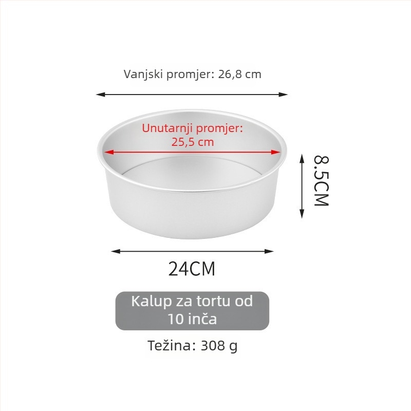 Kalup za chiffon tortu s odvojivim dnom, 4/6/8 inča, aluminijska legura