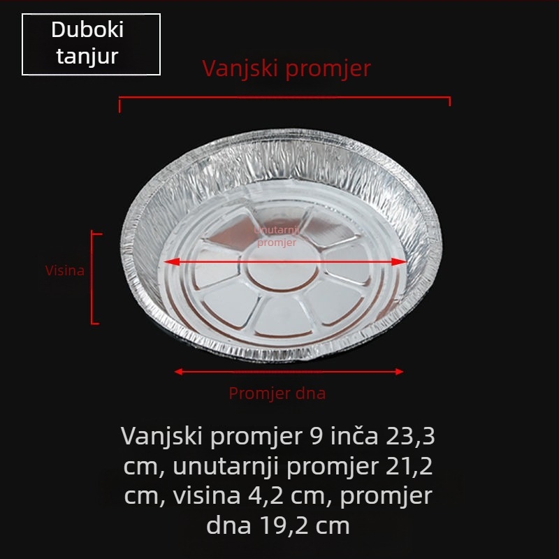 Kružna jednokratna posuda od aluminijske folije za fritezu na zrak, debeli aluminijski list, otporan na visoke temperature, za pečenje.