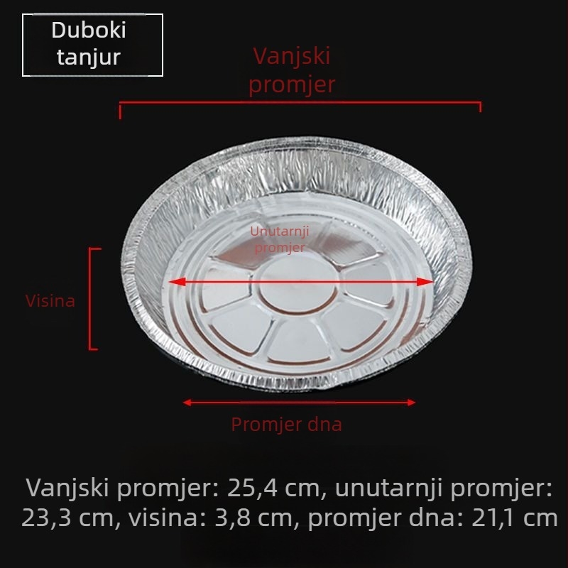 Kružna jednokratna posuda od aluminijske folije za fritezu na zrak, debeli aluminijski list, otporan na visoke temperature, za pečenje.