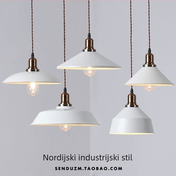 Željezni viseći luster u nordičkom stilu, s jednom glavom i abažurom, za spavaću sobu i restoran, promjer 320 mm, model SDFE6
