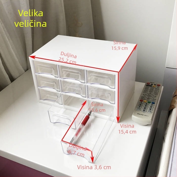 Prozirna mini kutija s 9 odjeljaka i ladicom, stolni organizator za nakit i perlice