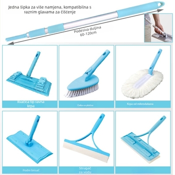 Kangduoduo teleskopska drška za mop, tri odjeljka, 120 cm, aluminijska legura, set s glavom za čišćenje