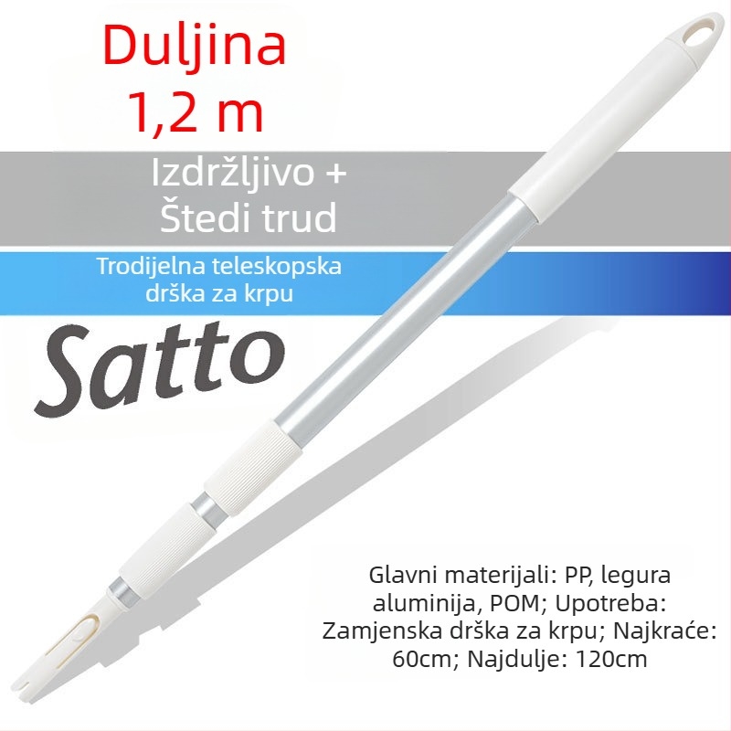 Kangduoduo teleskopska drška za mop, tri odjeljka, 120 cm, aluminijska legura, set s glavom za čišćenje