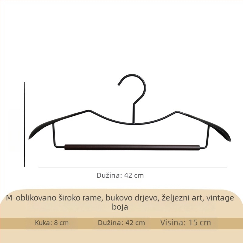 Moderna minimalistička drvena i metalna vješalica za odjeću sa širokim ramenima, otporna na ogrebotine i klizanje