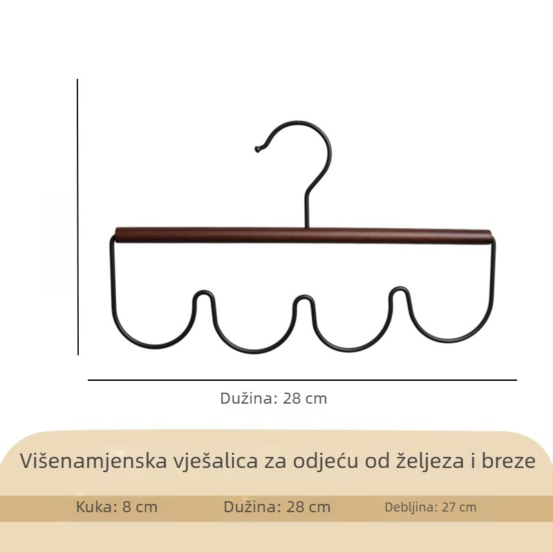 Moderna minimalistička drvena i metalna vješalica za odjeću sa širokim ramenima, otporna na ogrebotine i klizanje