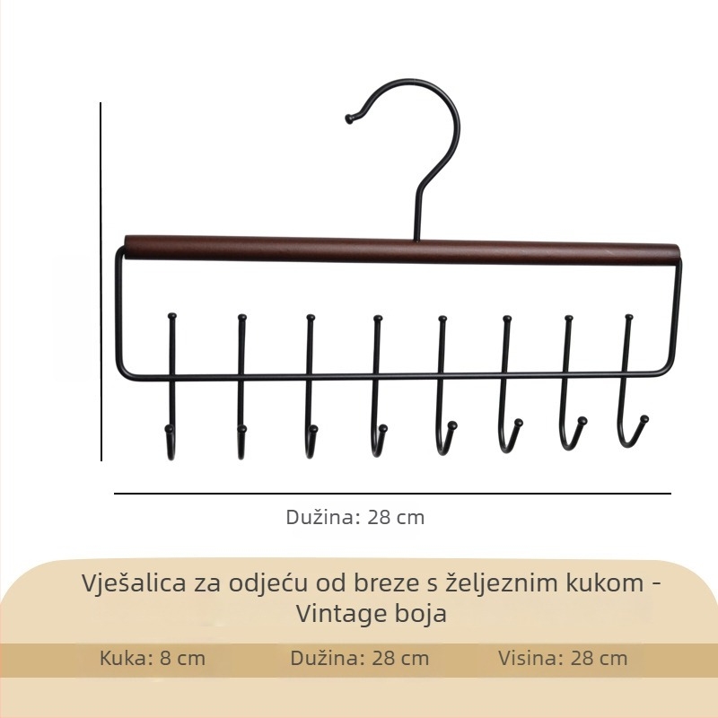 Moderna minimalistička drvena i metalna vješalica za odjeću sa širokim ramenima, otporna na ogrebotine i klizanje