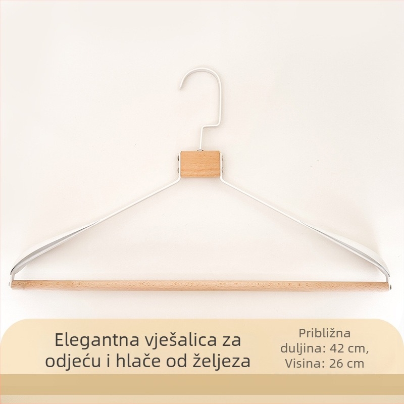 Moderna minimalistička drvena i metalna vješalica za odjeću sa širokim ramenima, otporna na ogrebotine i klizanje