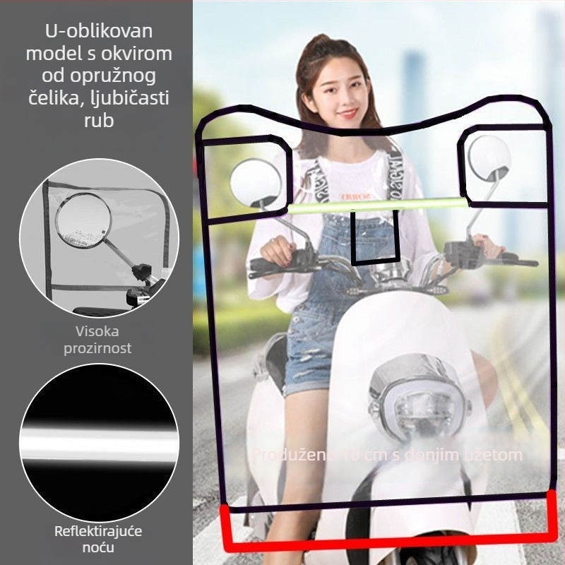 Prednje vjetrobransko staklo za električni motocikl, zaštita od vjetra i kiše, povećano i debelo, HD prozirno staklo