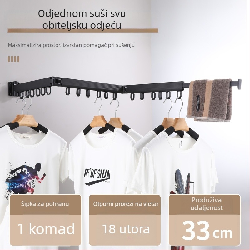 Izvlačna zidna sušionica za odjeću, od aluminijskog legura, moderan minimalistički dizajn