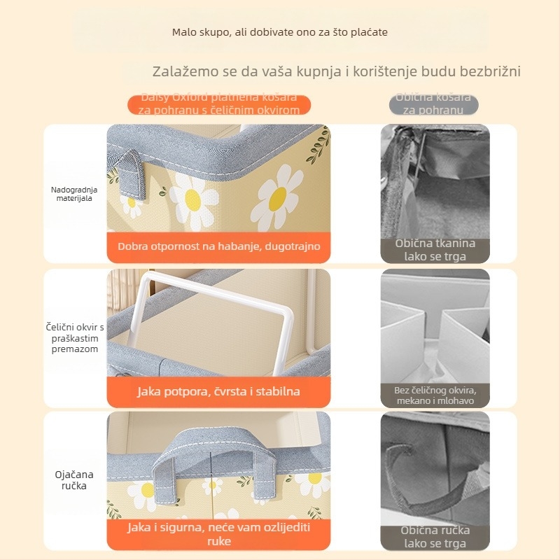 Kutija za odlaganje odjeće od platna s cvjetnim uzorkom, višeslojni organizator garderobe, dimenzije 47×28×30 cm, kapacitet 30–40 L