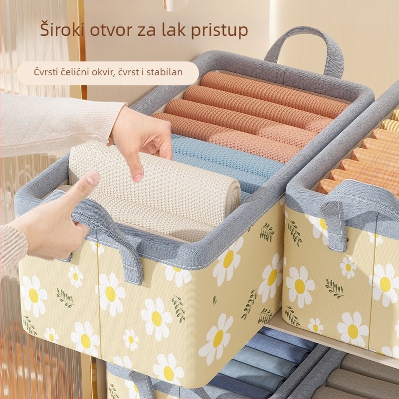 Kutija za odlaganje odjeće od platna s cvjetnim uzorkom, višeslojni organizator garderobe, dimenzije 47×28×30 cm, kapacitet 30–40 L