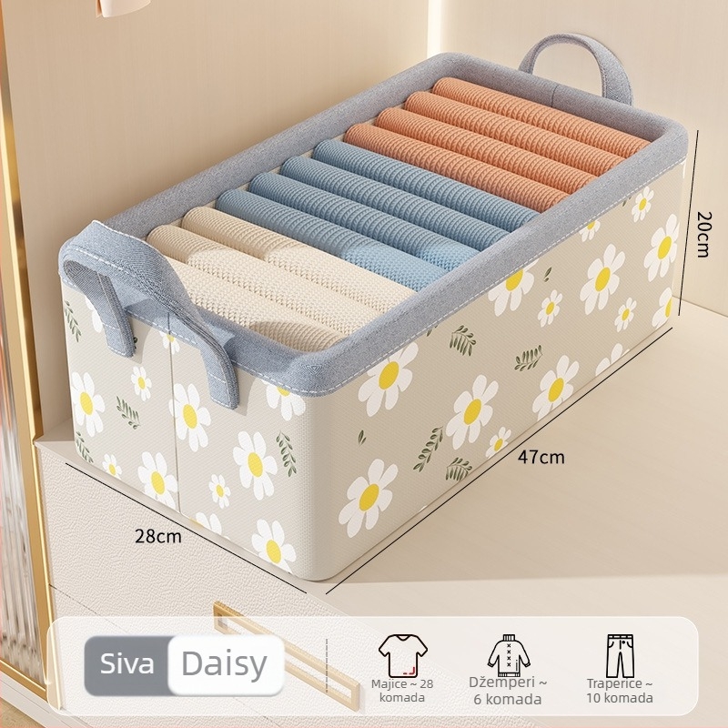 Kutija za odlaganje odjeće od platna s cvjetnim uzorkom, višeslojni organizator garderobe, dimenzije 47×28×30 cm, kapacitet 30–40 L