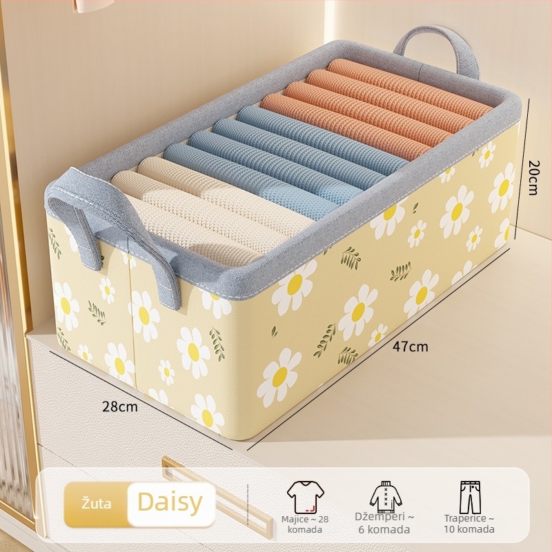 Kutija za odlaganje odjeće od platna s cvjetnim uzorkom, višeslojni organizator garderobe, dimenzije 47×28×30 cm, kapacitet 30–40 L