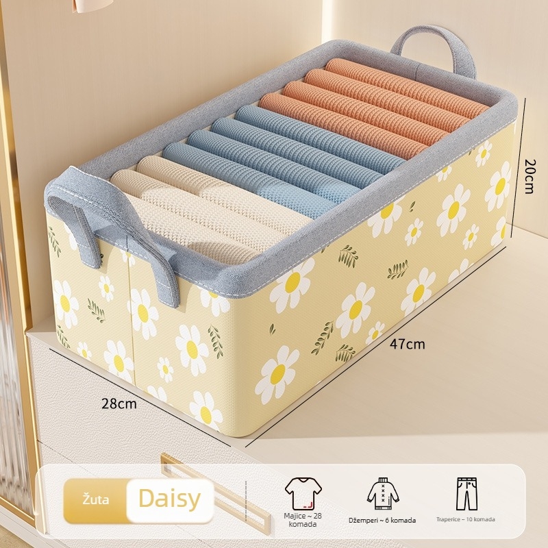 Kutija za odlaganje odjeće od platna s cvjetnim uzorkom, višeslojni organizator garderobe, dimenzije 47×28×30 cm, kapacitet 30–40 L