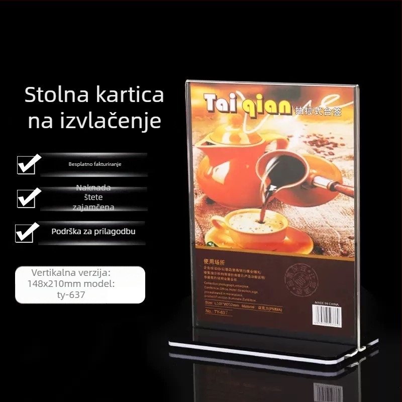 A5 akrilni držač kartica za stol, proziran A4 prikazni stalak za jelovnike i cijene