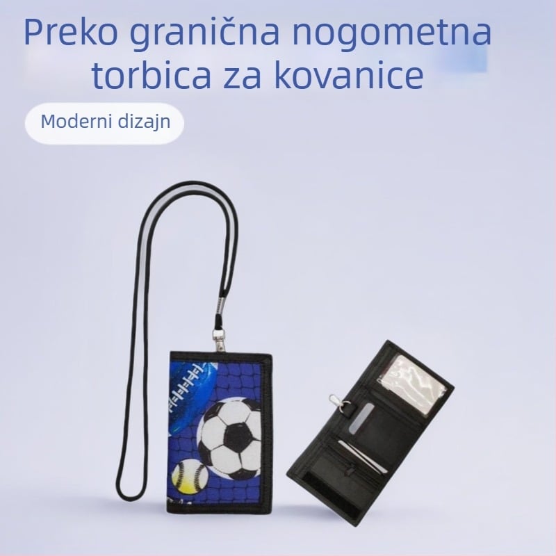 Ispisani sklopivi novčanik s patentnim zatvaračem – dječji novčanik za kovanice s motivima nogometa i košarke
