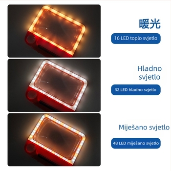 Punjaiva ručna lupa s 48 LED, trobojnim osvjetljenjem, prilagodljivom svjetlošću, 5x i 10x povećanje za čitanje i provjeru