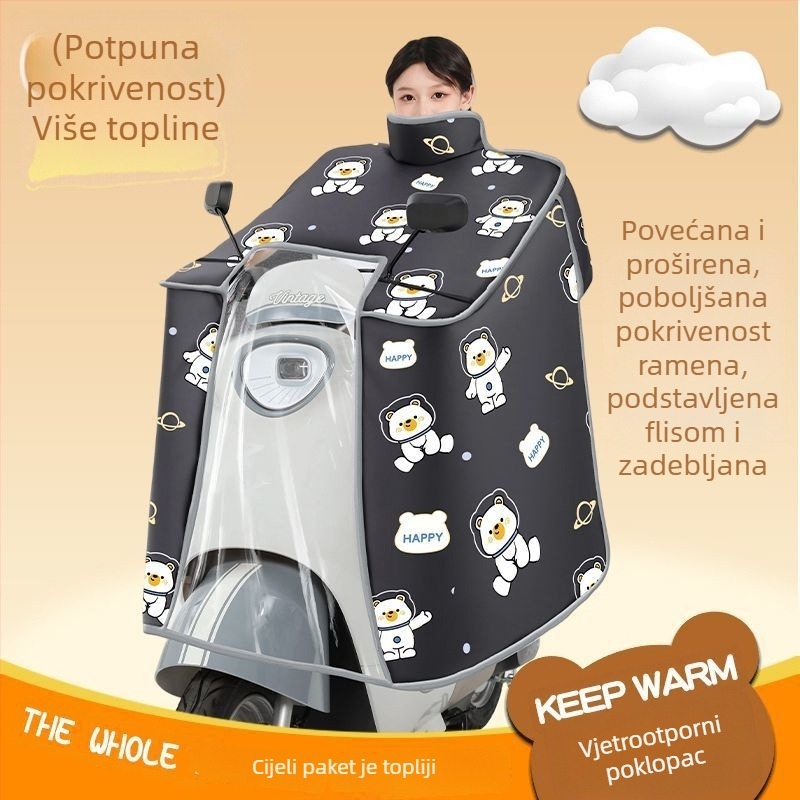 Zimska navlaka otporna na vjetar za električna vozila i motocikle, debela, vodootporna, s flis unutarnjom podstavom, potpuno pokrivanje