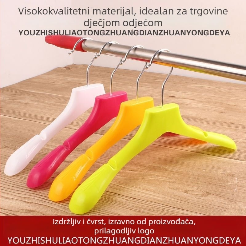 Plastične vješalice za trgovine dječjom odjećom; za bebe, malu djecu i veću djecu.
