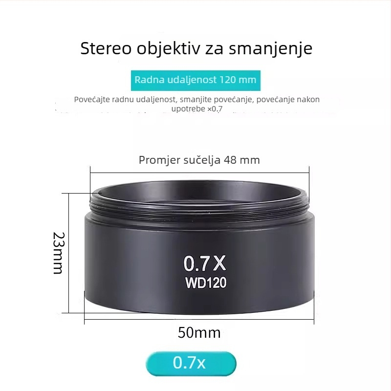 Pomoćni mikroskop s povećivačima s objektivima 0.7×, 0.5× i 2×; 1× otporan na ulje objektiv