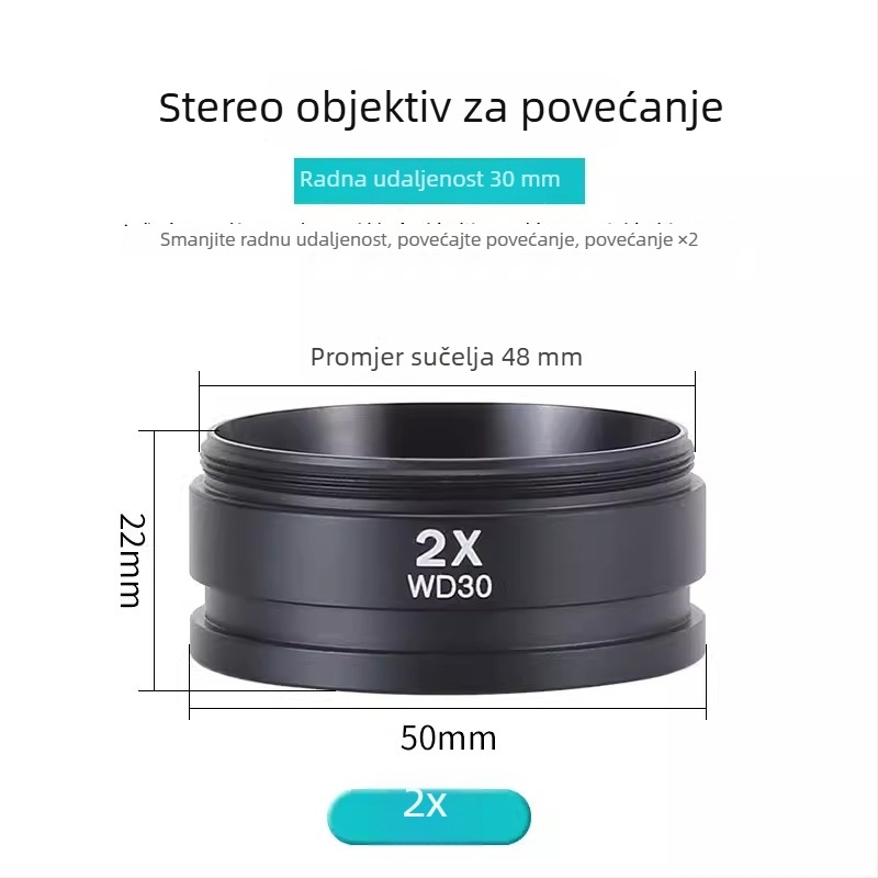 Pomoćni mikroskop s povećivačima s objektivima 0.7×, 0.5× i 2×; 1× otporan na ulje objektiv