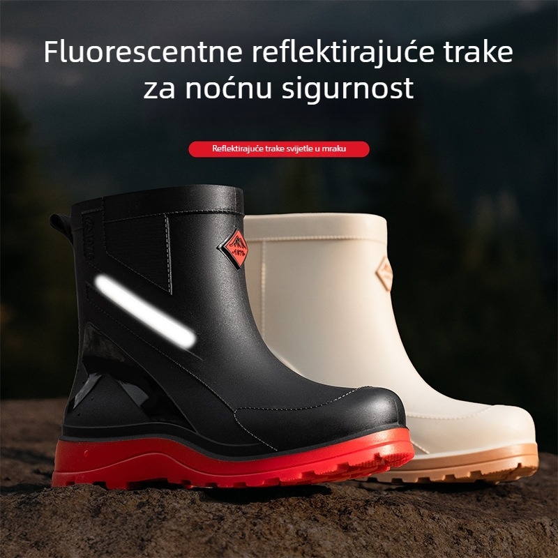 Muške vodootporne kišne čizme srednje visine sa vezivanjem, gumene radne cipele otporne na klizanje