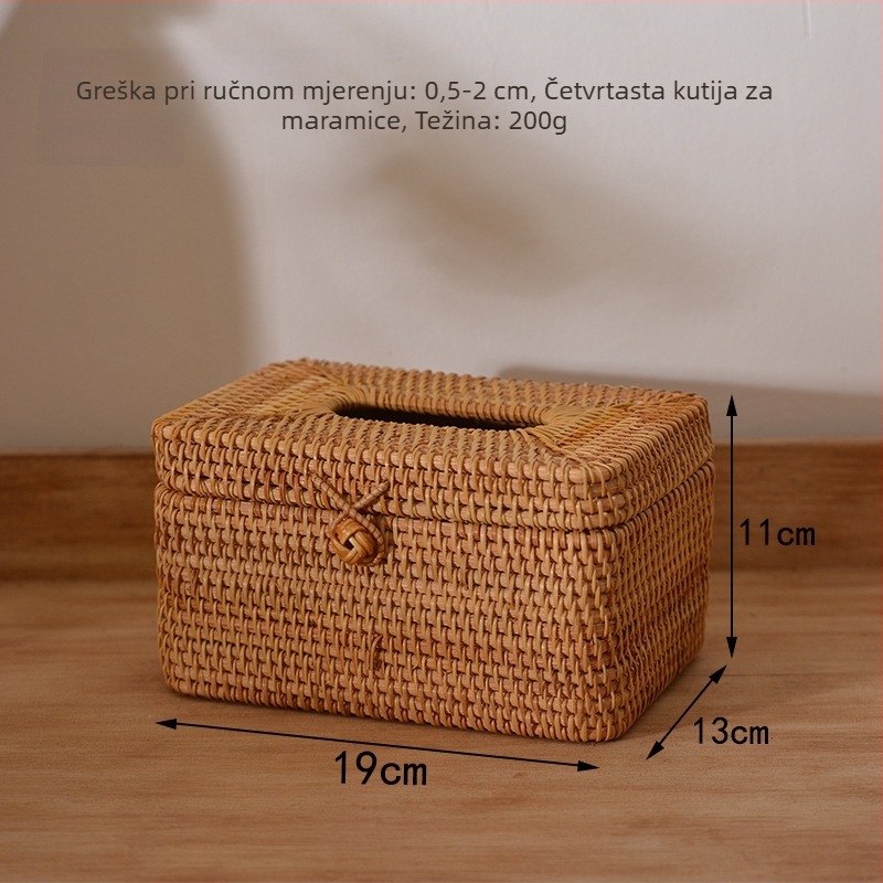 Drvena kutija za maramice s poklopcem, pletene od ratana, višenamjenska